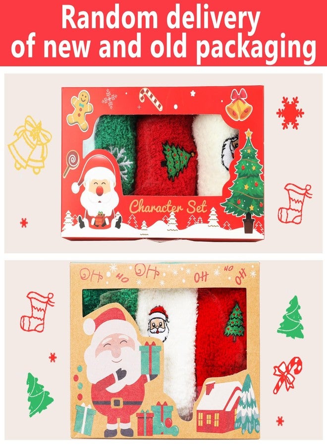 Dodifker 3 Pairs Christmas Fuzzy Warm Fluffy Winter Socks for Adults, Coral Fleece Cozy Holiday Present Socks with Gift Package - Image 2